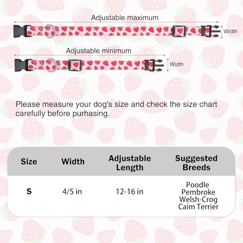 Dog Collar and Leash Set, Adjustable Dog Collars for Small Medium Dogs Boys Girls, Soft Durable Nylon Collar and Matching Leash, Cute Puppy Collars,Strawberry - color: Pink strawberry, size: Small(Neck:11.8"-16.2")