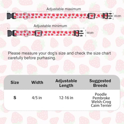 Dog Collar and Leash Set, Adjustable Dog Collars for Small Medium Dogs Boys Girls, Soft Durable Nylon Collar and Matching Leash, Cute Puppy Collars,Strawberry - color: Pink strawberry, size: Small(Neck:11.8"-16.2")