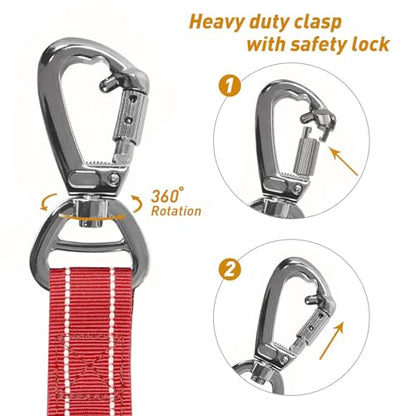 AUBELL Tactical Dog Leash Heavy Duty,4-6ft Reflective Strong No Pull Bungee Leash for Medium Large Dogs with Comfortable Padded Double Handle,Car Seat Belt,360 Degree Rotating Carabiner,Red - color: M/L-Red(4-6FT)
