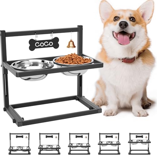 Elevated Dog Bowls for Medium and Small Dogs, 5 Height Adjustable & 2 Stainless Steel Bowls 800ml/27oz, Raised Food Dog Water Stand - color: Metal 27oz Bowls, size: Small dogs