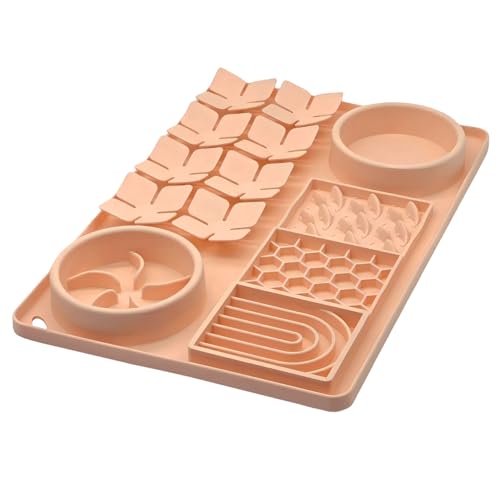 Slow Feeder Bowl, Silicone Lick Mat with Suction Cups for Dog Cat, Snuffle Mat for Pet Smell Training, Puzzle Toys for Bored Puppy,Interactive Sniff Mat for Slow Eating & Keep Busy,Creamy Peach - color: Creamy Peach