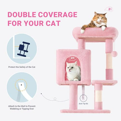 Allewie 29 Inches Cat Tree Tower/Plush Perches Platform/Condo/House/Sisal Scratching Posts/Multi-Level Activity Center Furniture for Kittens/Pink - color: Pink