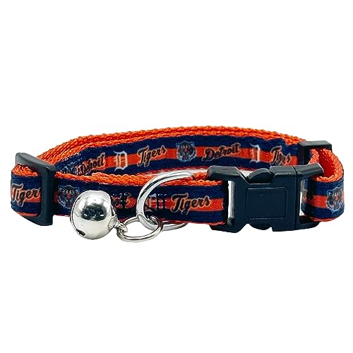 MLB CAT Collar Detroit Tigers Satin Cat Collar Baseball Team Collar for Dogs & Cats. A Shiny & Colorful Cat Collar with Ringing Bell Pendant - color: Detroit Tigers