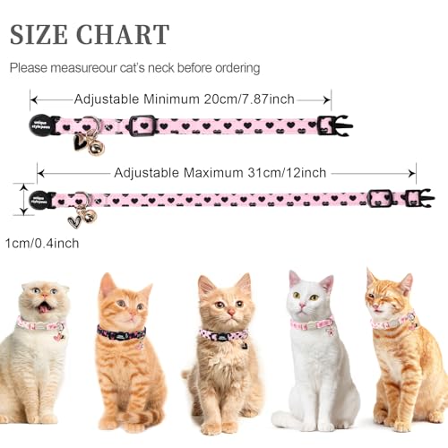 Unique style paws 2 Pack Valentine Kitten Collar Breakaway with Bell&Pendant, Adjustable Safety BlackBerry Pink Love Heart Cat Cotton Collar for Girl Boy Cat and Small Pet - color: Blackberry Pink Heart