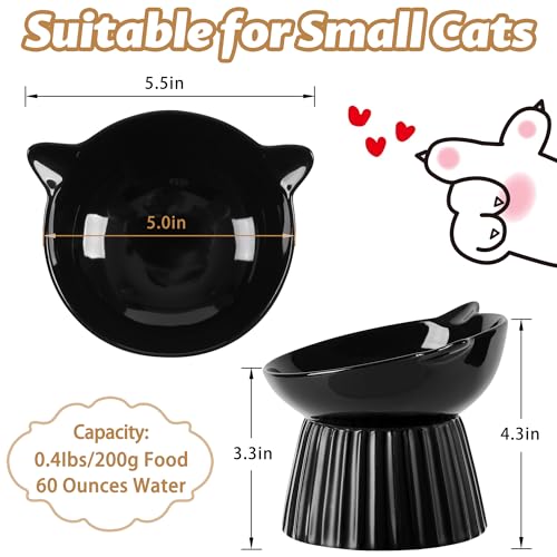 Ceramic Raised Cat Bowl，Tilted Raised Bowl Anti Vomit for Indoor Cats Whisker Friendly Pet Feeder for Cats Puppies, Microwave and Dishwasher Safe (Black) - color: Black