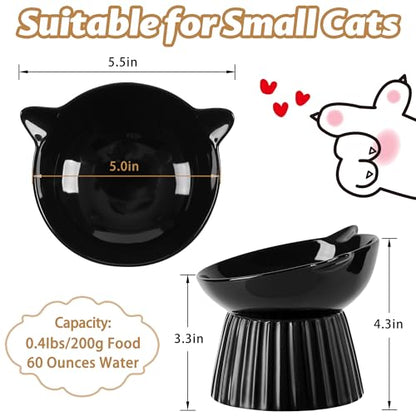 Ceramic Raised Cat Bowl，Tilted Raised Bowl Anti Vomit for Indoor Cats Whisker Friendly Pet Feeder for Cats Puppies, Microwave and Dishwasher Safe (Black) - color: Black
