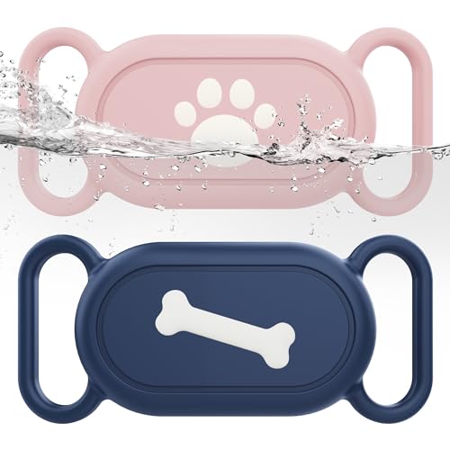 Waterproof Silicone Case Holder for Galaxy Smarttag2, 2 Pack Pet Dog Cat Collars, Anti-Lost Scratch Resistant Holder Accessory Protective Cover for Samsung Galaxy Smart tag2 (Pink/Blue) - color: Pink/Blue-Patterned
