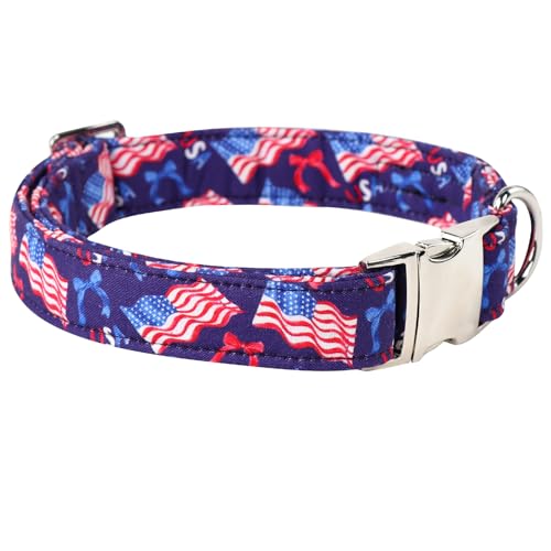 Maca Bates 4th of July Basic Dog Collar American Flag USA Patriotic 4 of 7 Dogs Collars Adjustable Soft Flags Independence Day Gift for Small Medium Large XL Boy Girl Male Female Puppy - color: July 4th-Basic-Fly Flag, size: S