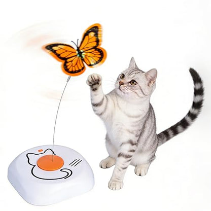 Interactive Cat Toy for Indoor Cats, Automatic Rotating Butterfly Feather Wand, Self Play Electric Cat Toy for Exercise & Mental Stimulation, Quiet Energy-Saving, AA Battery Operated