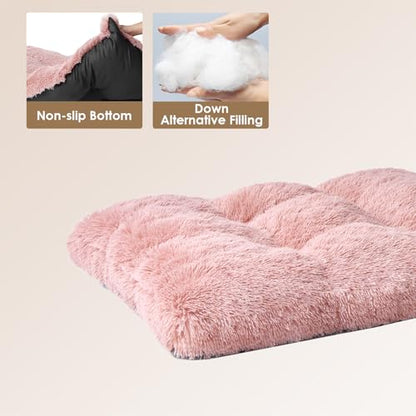 EHEYCIGA Fluffy Dog Bed, Plush Faux Fur Crate Pad, Calming Anti Anxiety Small Dog Bed, Washable Soft Warm Crate Mat with Non-Slip Bottom, Pink - color: Pink, size: 23.6 x 17.5