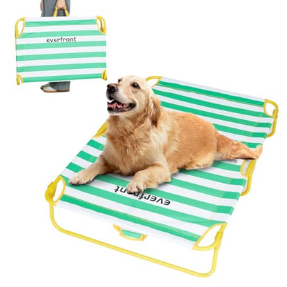 everfront Dog Elevated Bed Foldable Portable Raised Bed Camping cot Outdoor Summer Dog Bed (Large, GreenStripes-Oxford Fabric) - size: Large-47"x31"x9"