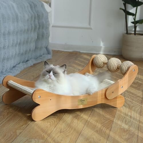 Cat Scratcher with Sisal Ball, Durable Cat Beds with Hammock for Indoor Cats, 3 in 1 Modern Cat Scratch Pad Lounger & Sleep & Scratch, Furniture Protector, Sisal Mat & 3 Play Balls - size: Large