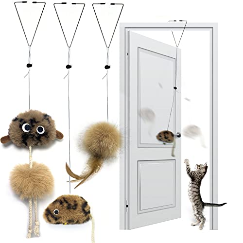 Cat Toys for Indoor Cats,Interactive Door Hanging Cat Toys Attached with Catnip/Feathers/Birds/Mouse Toys for Cats/Kitten Toys(3 Pack) - size: 002