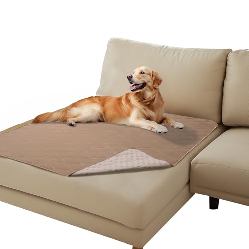 Luciphia 100% Waterproof Couch Cover Blanket for Dogs Anti-Slip Pet Couch Protector Sofa Mat Puppy Cat Blanket with Non-Slip Bottom, Light Brown Khaki, 40x50 Inch - color: Light Brown+khaki, size: 40" x50"