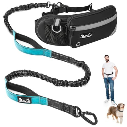 SlowTon Hands Free Dog Leash - with Removable Zipper Pouch, Shock Absorbing Bungee, Dual Handle & Reflective Stitches, Wide Padded Adjustable Waist Leash for Dogs Walking Running (L, for 1 Dog) - size: Large for 25 - 80 lbs