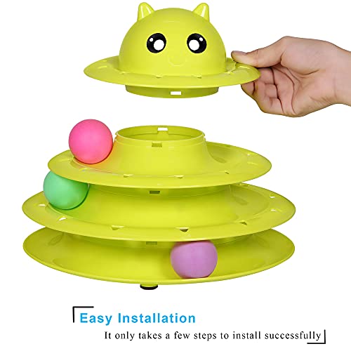 UPSKY Cat Toy Roller 3-Level Turntable Cat Toy Balls with Six Colorful Balls Interactive Kitten Fun Mental Physical Exercise Puzzle Toys - color: A-Green
