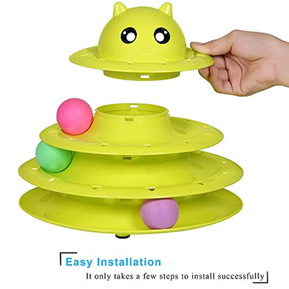 UPSKY Cat Toy Roller 3-Level Turntable Cat Toy Balls with Six Colorful Balls Interactive Kitten Fun Mental Physical Exercise Puzzle Toys - color: A-Green
