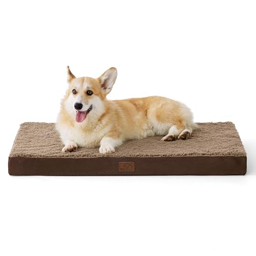 Bedsure Large Dog Bed for Crate - Comfy Flat Pet Beds with Removable Washable Cover, Orthopedic Egg Crate Foam Crate Mat, Suitable for Pet Up to 50 lbs - color: Brown, size: 35"L x 22"W x 3"Th