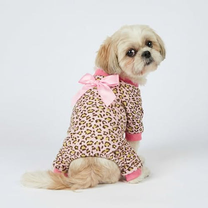 Fitwarm Leopard Dog Pajamas, Fleece Dog Clothes for Small Dogs Girl with Legs, Pet Onesie, Cat Outfit, Pink, Small - color: Leopard, size: Small