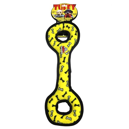 TUFFY- World's Tuffest Soft Dog Toy- Ultimate Tug-O-War -Yellow Bone- Squeakers - Multiple Layers. Made Durable, Strong & Tough. Interactive Play (Tug, Toss & Fetch). Machine Washable & Floats - color: Yellow Bone, style: Tug-O-War