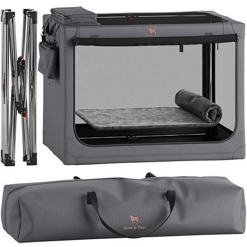 Noah & Paw Collapsible Dog Crate 42 Inch, XXL Dog Crate for XXL, XL, Large Breeds, Travel Kennel for Car, Includes Pet Mat for Pet Cage, 2 Storage Pockets, Handbag, 10mm Locking Zippers 42 * 31 * 31 - color: Grey, size: XXL