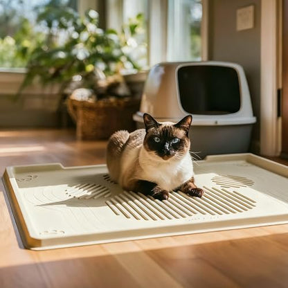 ISSEVE Cat Litter Mat 40" x 28" XL, Extra Large Silicone Mat for Litter Box, 1.38" Raised Edge Urine Waterproof Litter Trapping Mat Pad for Scatter Control, Soft on Kitty Paws, Protect Floor (Beige) - color: Beige