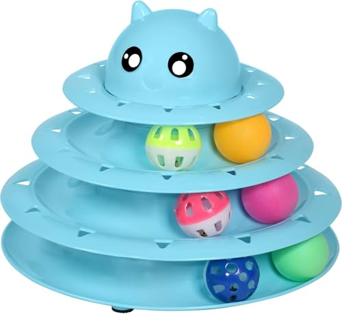 UPSKY Cat Toy Roller 3-Level Turntable Cat Toys Balls with Six Colorful Balls Interactive Kitten Fun Mental Physical Exercise Puzzle Kitten Toys - color: Blue