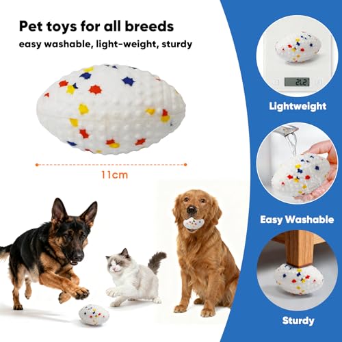 Deeow 2 Pack Water-Floating Squeaky Dog Toys for Fetching Game, ETPU White Rugby Ball Pet Toys, Durable Beach and Pool Toys for Interactive Game, Non-Toxic Puppy Toy Ball for Outdoor Fun