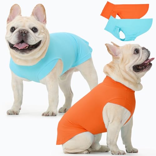 2Pack Dog Shirts, Breathable Dog Cooling Shirt for Small Dogs, Sun Protection Dogs Cooling Vest Tank Tops, Lightweight Soft Stretchy Sun Shirts, Sleeveless Summer Pet Clothes - Orange+ Blue L - color: Orange+Blue, size: Large