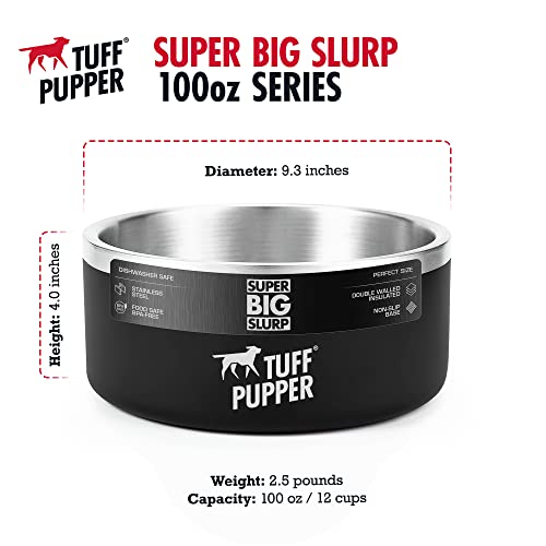 Tuff Pupper 100 oz Heavy Duty Insulated Stainless Steel Dog Bowl for Large Dogs, Non-Slip Base, Dishwasher Safe - color: Epic Black, size: 100oz