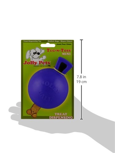 Jolly Pets Tug-n-Toss Heavy Duty Dog Toy Ball with Handle, 4 Inches/Petite, Blue (404 BL),Small Breeds - color: Blue, size: 4 in/Petite
