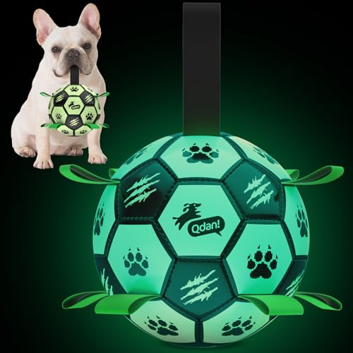 QDAN Premium Dog Ball, Glow in The Dark Dog Toys, Light Up Soccer Ball for Dogs, Outdoor Dog Toys, Doggy Water Toy, Puppy Birthday Gifts for Small Medium (6 Inch) - color: Glow in the dark Ⅲ, size: Medium