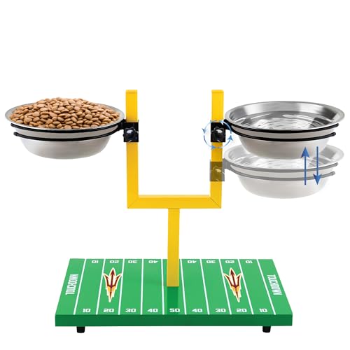 NCAA Arizona State Sun Devils Goalpost Football Field Dog Feeder – Adjustable Elevated Dog Bowls with Stand, 2 Stainless Steel Bowls, Non-Slip Rubber Feet, Raised Pet Feeder for Large & Small Dogs - color: Arizona State Sun Devils