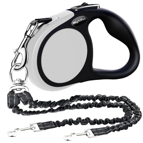 Double Retractable Dog Leash for Two Dogs Up to 110 lbs - 16 ft Coupler Leashes for Small Medium Dogs - One Locked System, Non Slip Grip, Tangle Free (Grey) - color: GREY