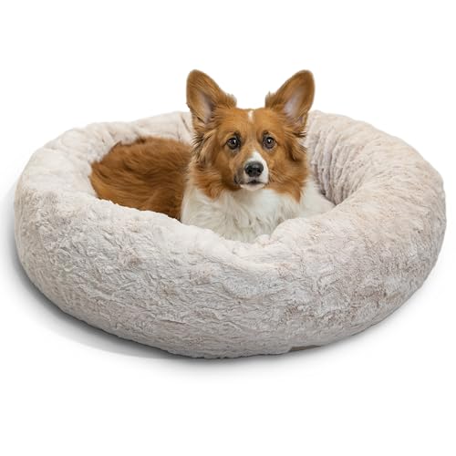 Best Friends by Sheri The Original Calming Donut Dog Bed for Medium Dogs up to 45 lbs, Lux Faux Fur, Oyster, Medium, 30" x 30" - color: Oyster Lux, size: Medium