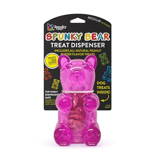 Spunky pup Spunky Bear Interactive Dog Toys with Treats Included - Treat-Holding Puzzle for Boredom & Stimulation - Peanut Butter Flavor - Dishwasher Safe - Assorted Neon Colors- Medium - size: Medium, style: Treat Dispenser