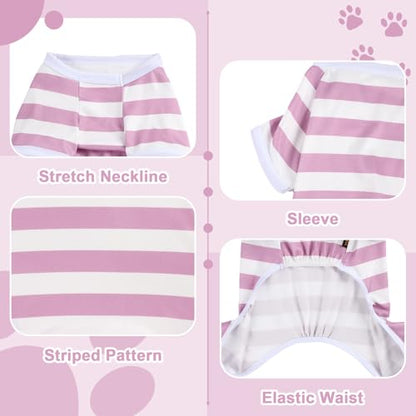 Dog Pajamas, Stretchy Puppy Jammies Onesie, Comfy Doggie Striped Pjs, Lightweight Soft Puppy Outfit, Dogs Clothes for Small Size Girl Boy(Light Pink,S) - color: Light Pink, size: Small (Chest 14.2 in)