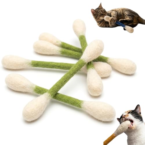 6 Pk Giant Cotton Swab Cat Toys with Catnip, Large Felt Kitty Kicker Chew Sticks for Indoor Cats Boredom Relief, Durable Teething Ropes for Kitten Dental Care & Interactive Play (Green) - color: Green