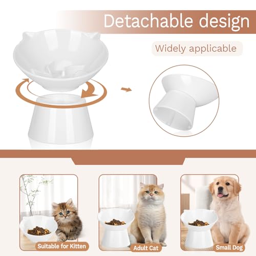 7 Inch Extra Wide Detachable Slow Feeder, Cat Bowl- Elevated Cats Feeder Tilted, Large Raised Cat Food Bowl Whisker Friendly, for Indoor Cats and Small Dogs Anti-Vomiting White - color: White