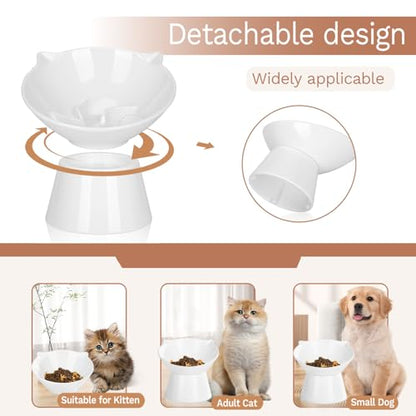 7 Inch Extra Wide Detachable Slow Feeder, Cat Bowl- Elevated Cats Feeder Tilted, Large Raised Cat Food Bowl Whisker Friendly, for Indoor Cats and Small Dogs Anti-Vomiting White - color: White