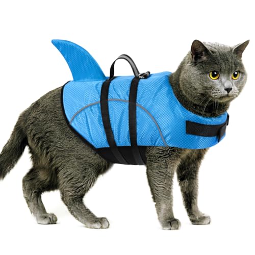 Queenmore Cat Life Jacket, XXS Extra Small Dog Life Vest, Puppy Life Vest for Swimming, Small Dog Vests for Boating, Lightweight High-Vis Water Floating Vest with Rescue Handle/Leash Hook - color: Peacock Blue, size: XX-Small