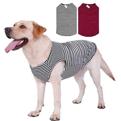 Dog Shirts Cotton Striped T-Shirts, Breathable Basic Vest for Puppy and Cat, Super Soft Stretchable Doggy Tee Tank Top Sleeveless, Fashion & Cute Color for Boys and Girls (XL, Black+Red) - color: Black+Red, size: XL