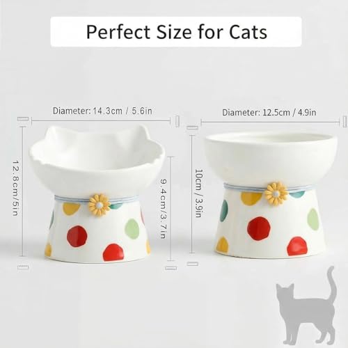 Elevated Ceramic Cat Bowls, 15°Raised Cat Food Bowl,Whisker Friendly Anti Vomiting Cats Dishes,Anti Vomiting&Protect Pet's Spine,Feeder Dish for Indoor Kitty and Small Dogs (Polka dot Tall cat Bowl) - color: Polka dot tall cat bowl