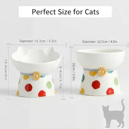 Elevated Ceramic Cat Bowls, 15°Raised Cat Food Bowl,Whisker Friendly Anti Vomiting Cats Dishes,Anti Vomiting&Protect Pet's Spine,Feeder Dish for Indoor Kitty and Small Dogs (Polka dot Tall cat Bowl) - color: Polka dot tall cat bowl