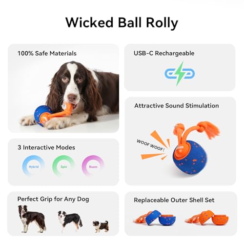 Cheerble Smart Interactive Dog Toy, Wicked Ball Rolly, Automatic Moving, Bouncing, Rotating, E-TPU Material, Active Rolling Interactive Dog Ball for Medium and Large Dogs (Blue) - color: Blue