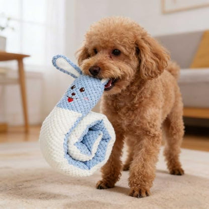 Hide and Seek Plush Dog Toys for Small Medium Dogs, Long Foldable Squeaky Chew Pet Toys with Sounder, Interactive Puzzle Treat Dispensing Machine, Tug of War Snuffle for Indoor Play (Rabbit) - color: Blue Rabbit