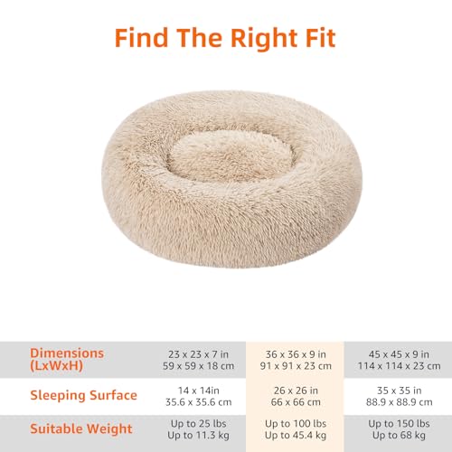 Amazon Basics Washable Donut Pet Bolster Faux Fur Bed with Removable Cover, Anti-Slip Bottom for Dog, Beige, 36" x 36" - color: Beige, size: 36" x 36"