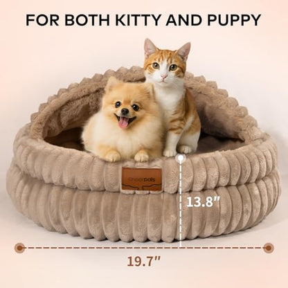 Cat Cave Bed for Indoor Cats, Washable Covered Cat Bed Hooded Kitty Bed Soft Fluffy Pet Bed for Puppy and Small Dog(Khaki) - color: Khaki