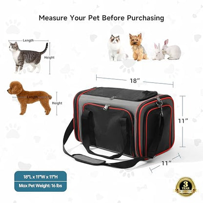 EliteField Soft-Sided Pet Carrier (3-Year Warranty, Airline Approved), Foldable Travel Bag with Removable Fleece Bed for Dogs, Cats & Small Pets, Scratch-Resistant Mesh - color: Gray, size: 18.0"L x 11.0"W x 11.0"H