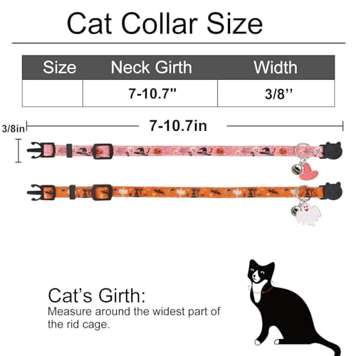 Halloween Cat Collar, Cotton 2 Pack Cat Collar with Bells, Breakaway Collars for Girl Boy Cats Kittens, Halloween Pink - color: Halloween Pink